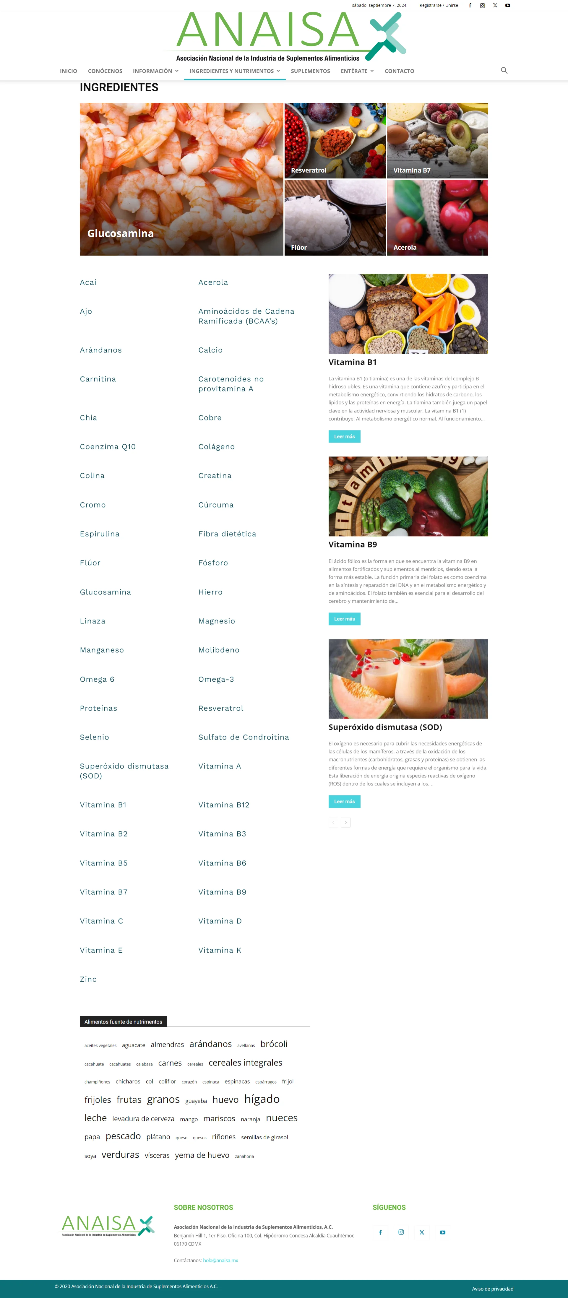 Ingredientes ANAISA