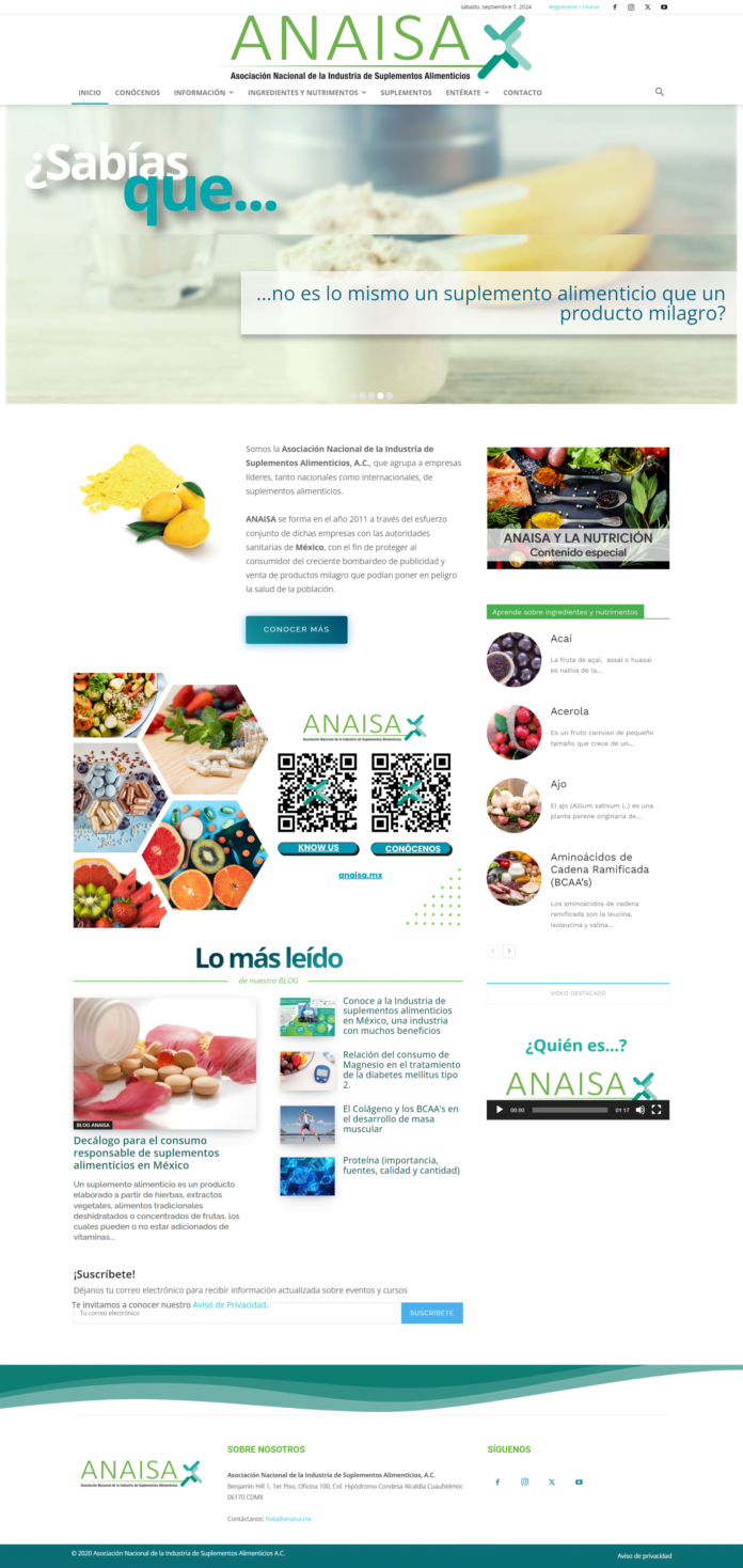 Página web principal de ANAISA Página web principal de ANAISA